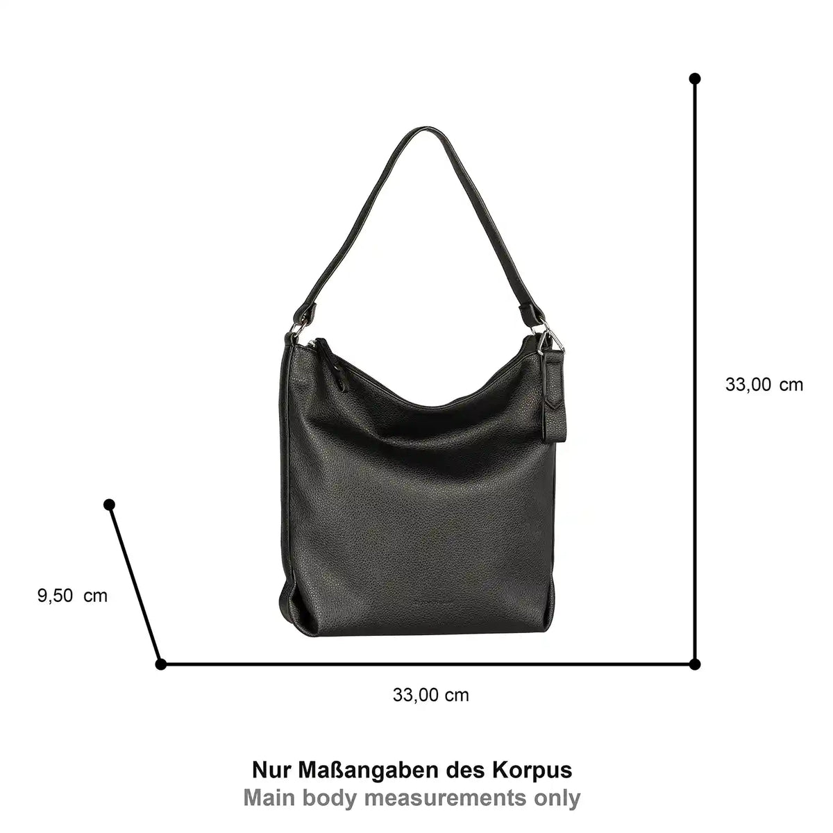 Maßangaben der Tom Tailor Olive Hobo Bag M 33 cm - Black