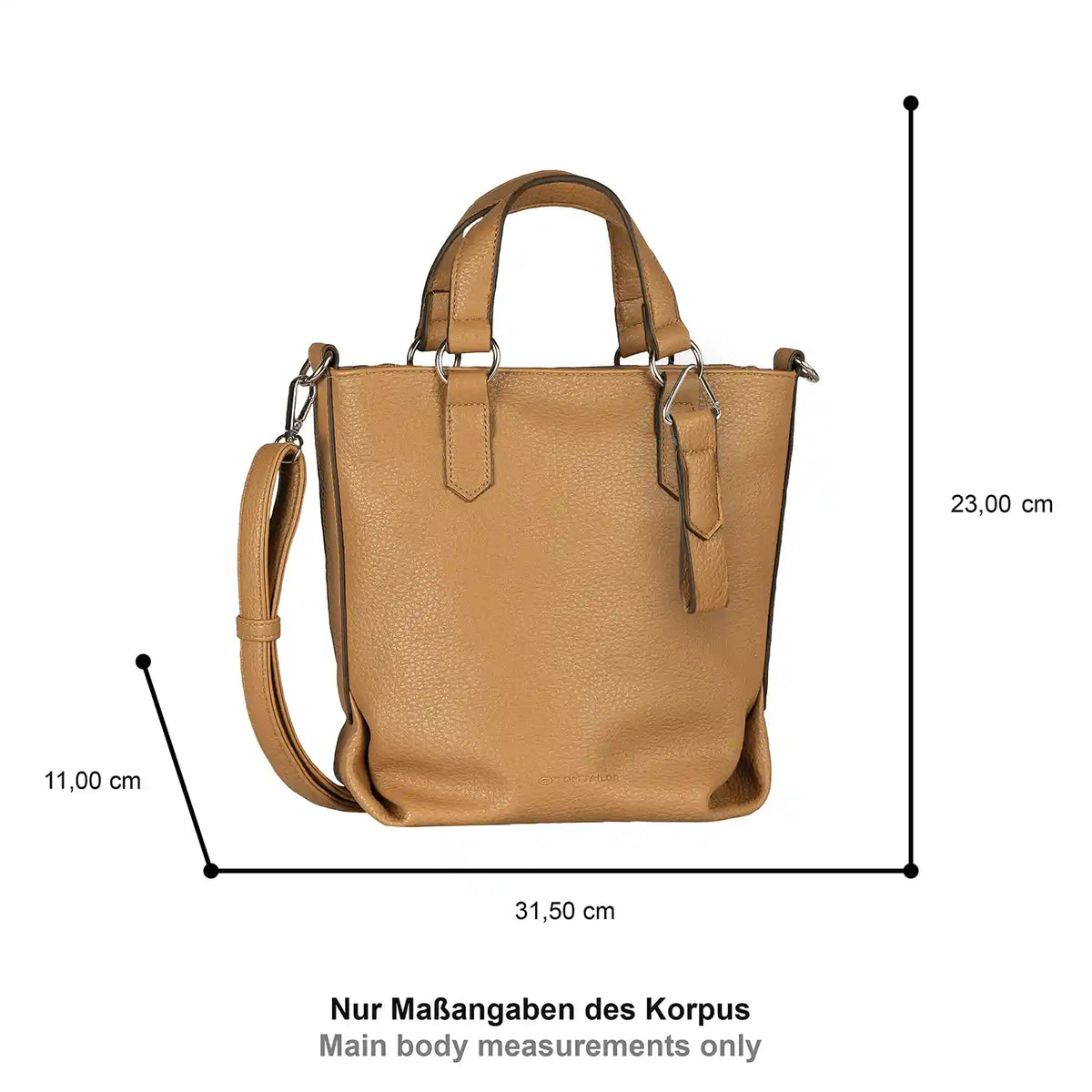 Maßangaben der Tom Tailor Olive Zip Shopper S in Camel