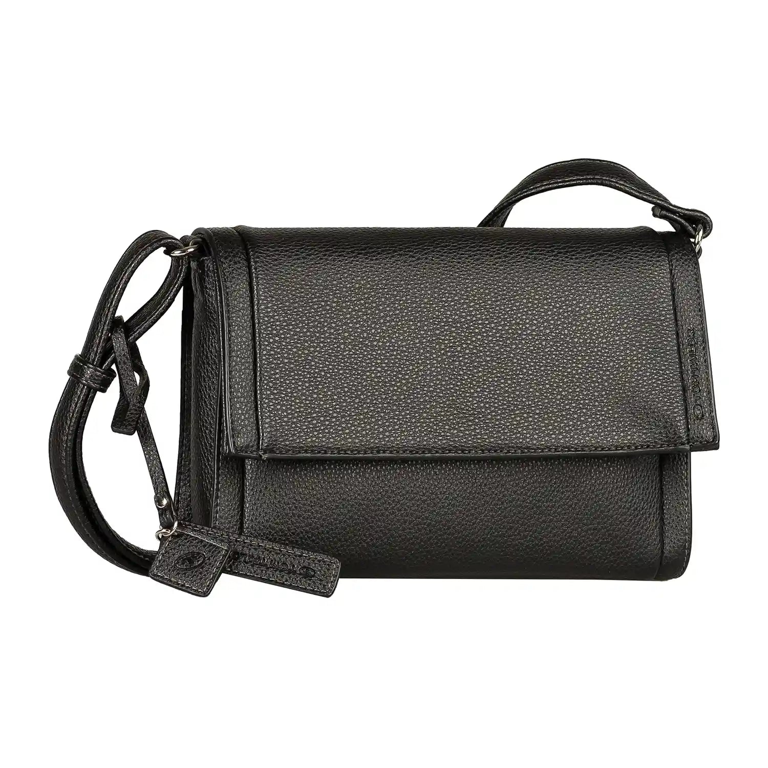 Tom Tailor Aspen Flap Bag S in Schwarz - kleine Überschlagtasche 25 cm, aus weich gekörntem Lederimitat"