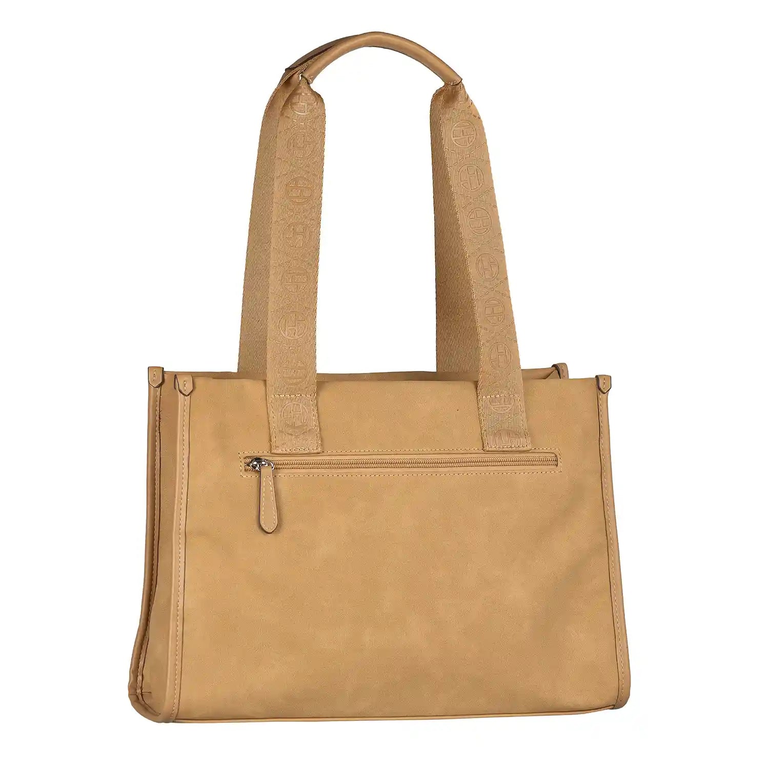 Modischer Tom Tailor Yara Zip Shopper L 37 cm in Camel - elegante, praktische Tasche in der Rückansicht