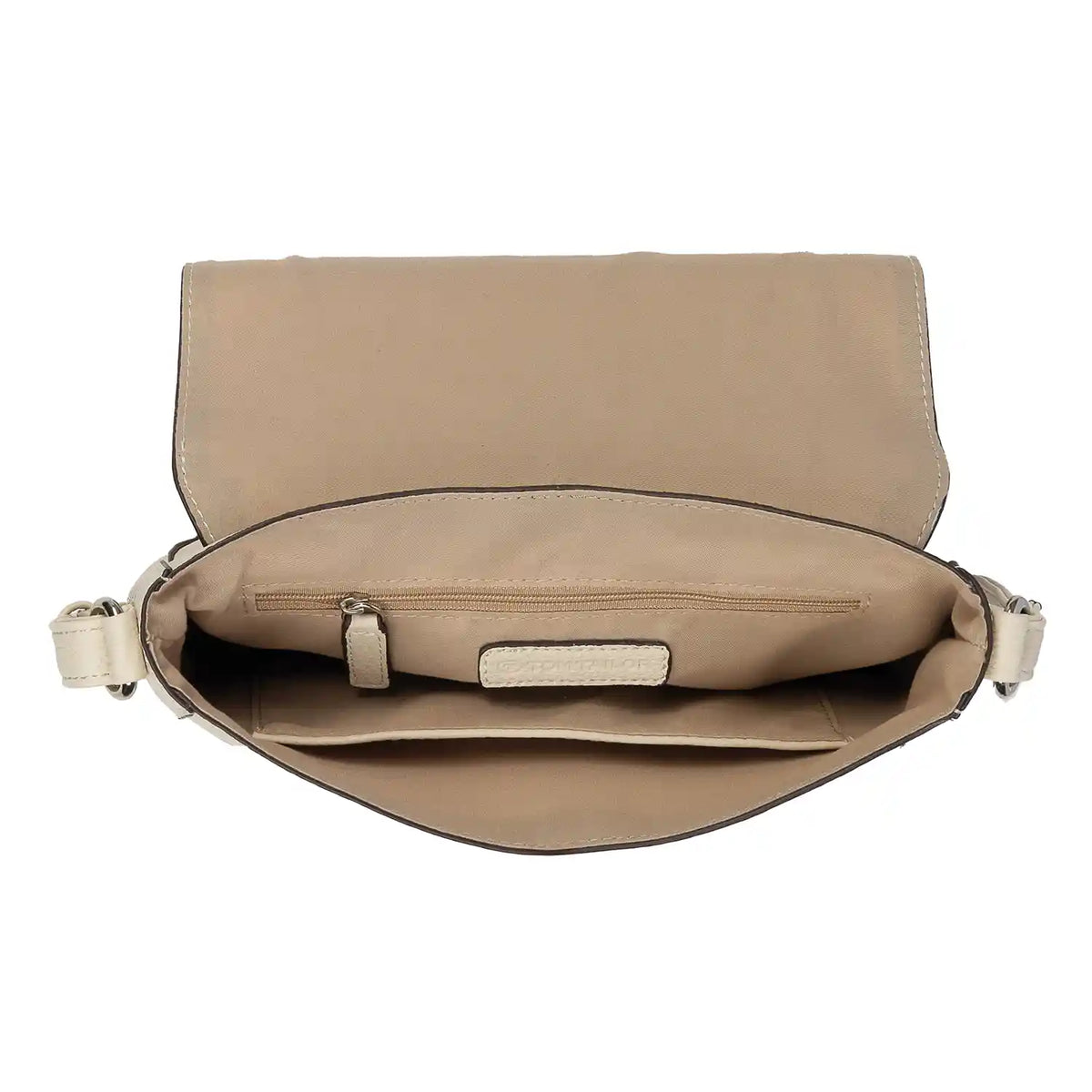 Innenansicht der Tom Tailor Dahlia Saddle Bag Off White mit praktischem Hauptfach und Steckfächern