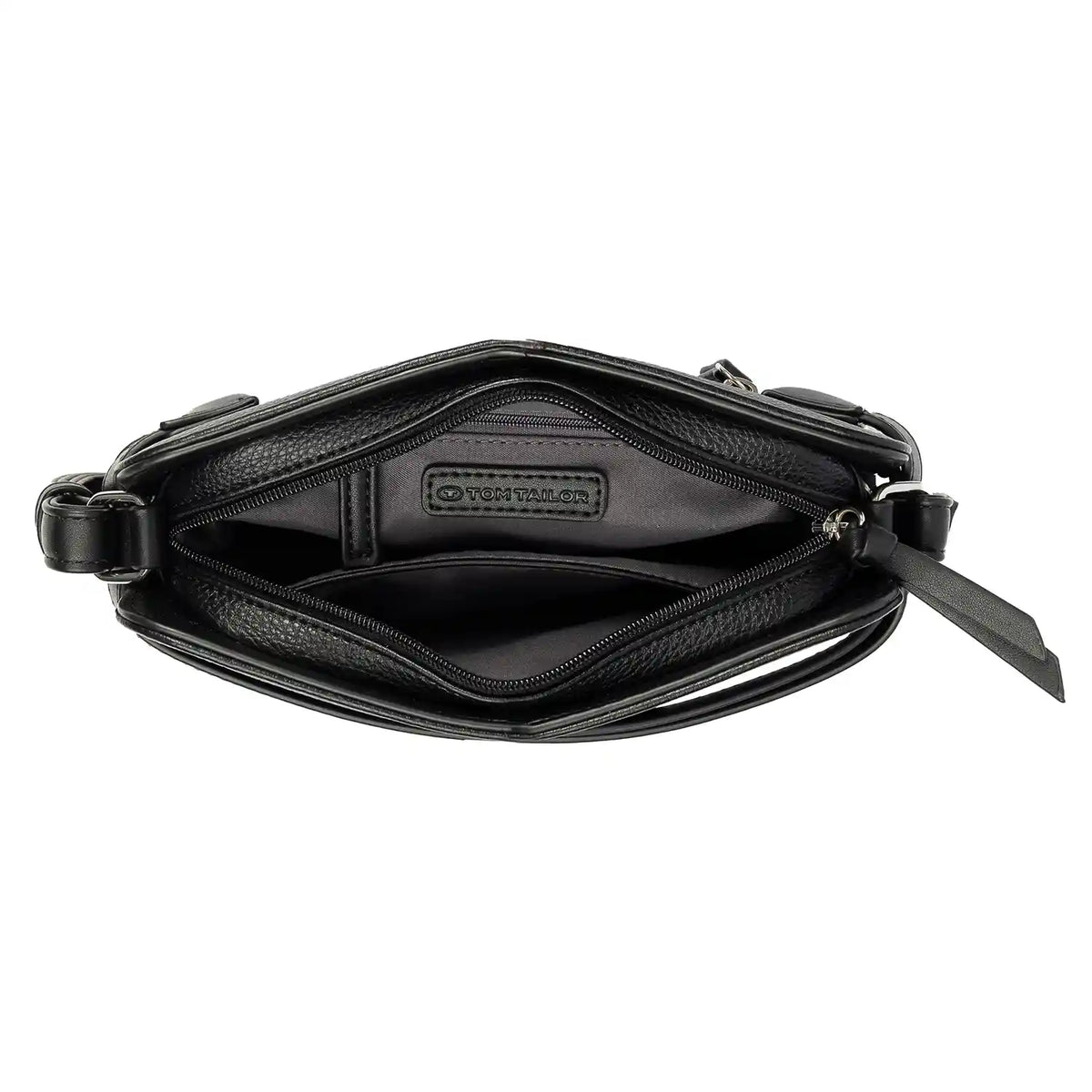 Innenansicht Tom Tailor Freya Cross Bag S 25 cm Schwarz – Hauptfach mit Steckfach und Reißverschlussfach