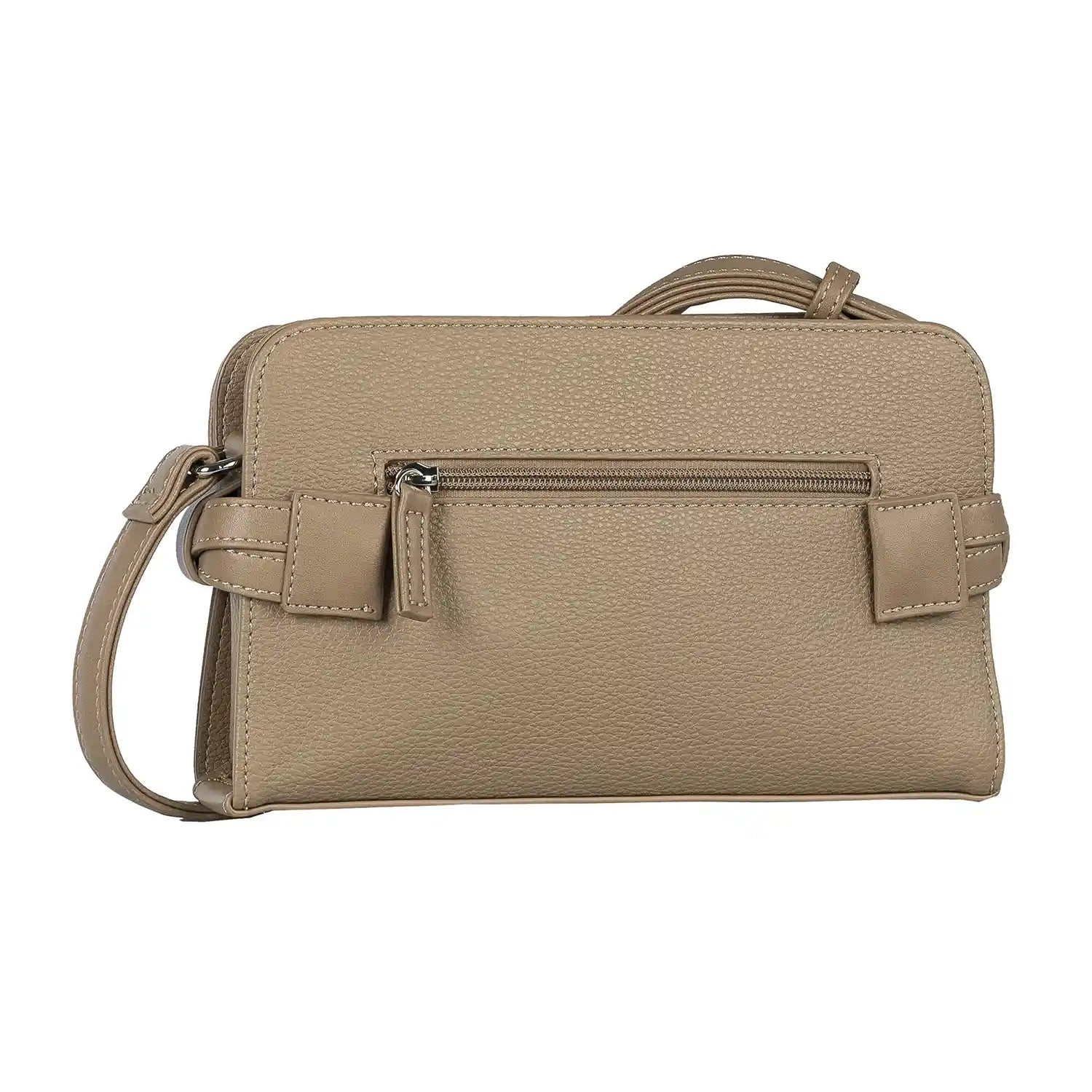 Rückseite der Tom Tailor Freya Cross Bag S 25 cm Taupe mit schlichtem Design und feinen Nähten