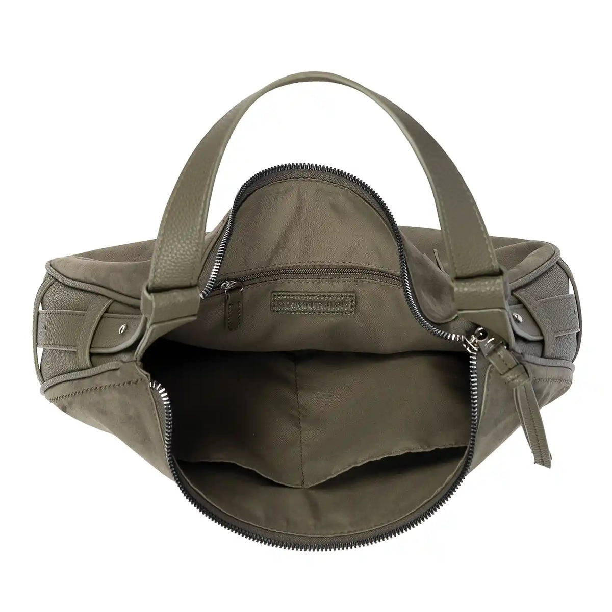 Tom Tailor Lysa Hobo Bag Innenansicht - Reißverschlussfach, Handyfach und Steckfach in khaki