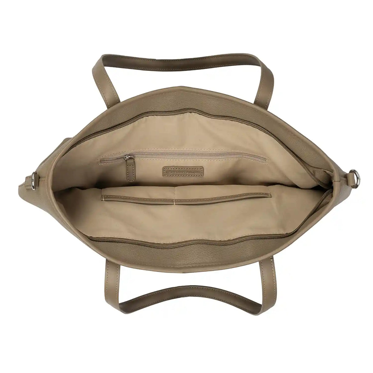 Innenansicht der Tom Tailor Jamila Zip Shopper L Taupe mit großem Hauptfach und praktischen Organizerfächern