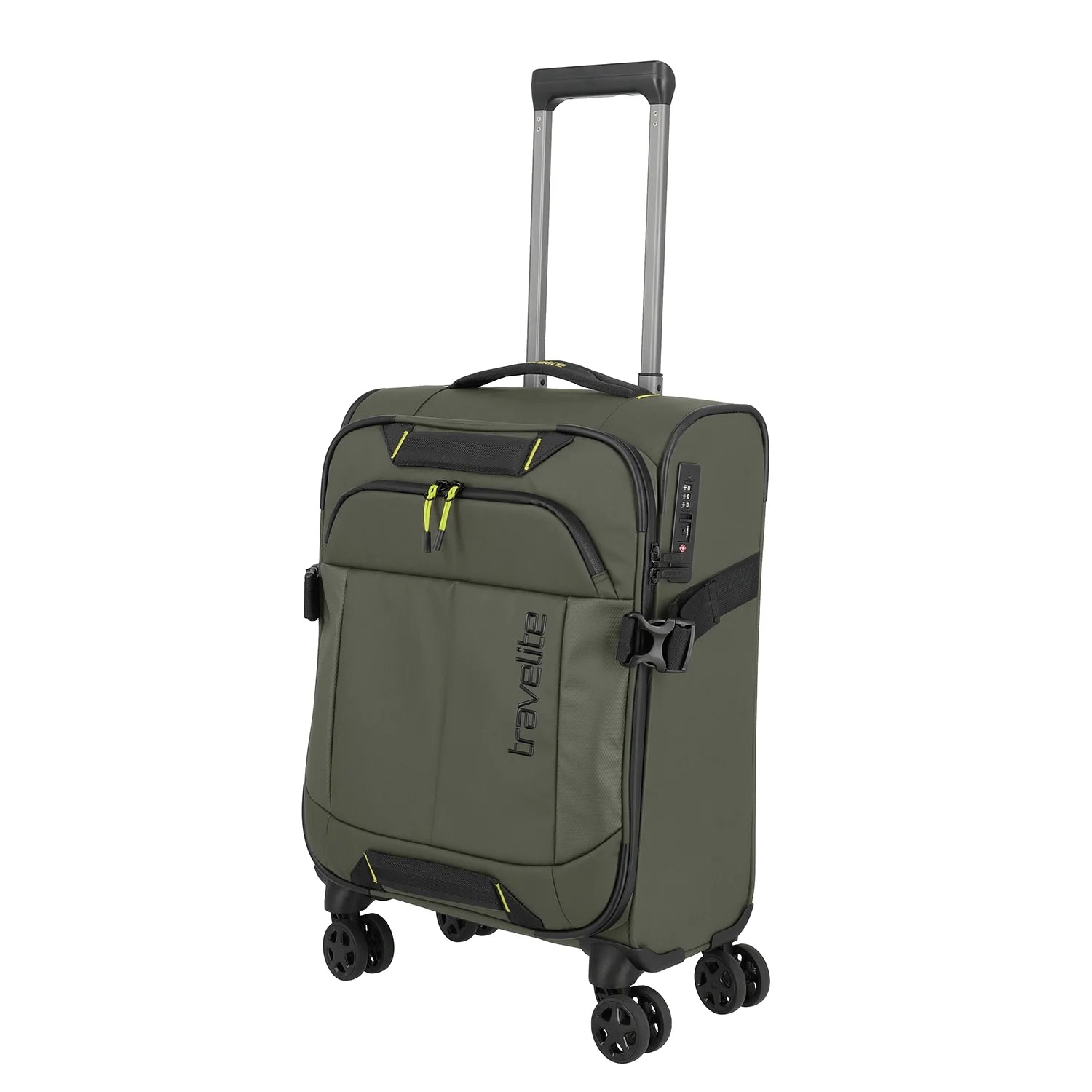 Travelite Briize 4-Rollen Trolley S 55 cm in Khaki - Frontansicht mit Teleskopgriff