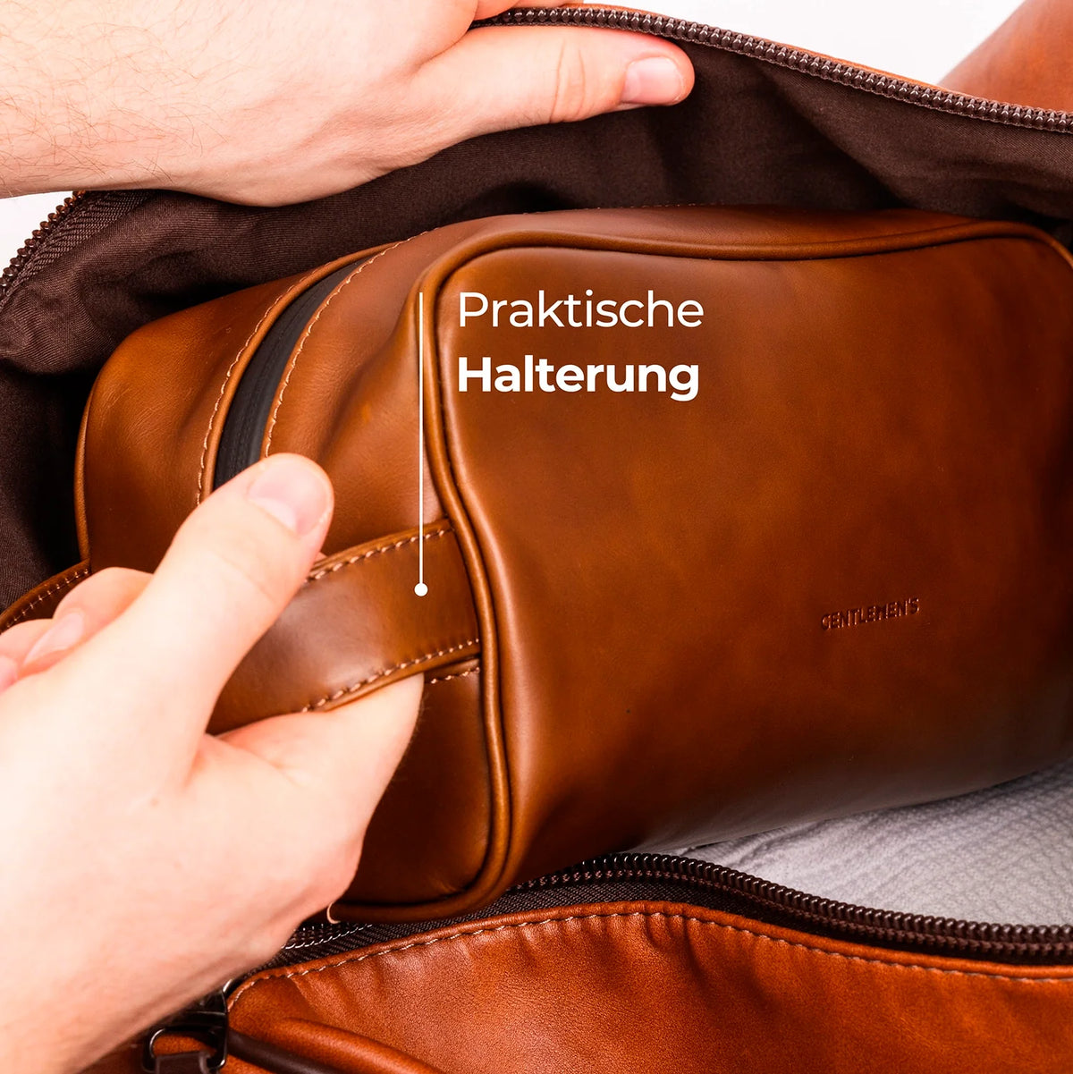 Gentlemen's Toiletry Bag Kulturbeutel 29 cm - Cognac