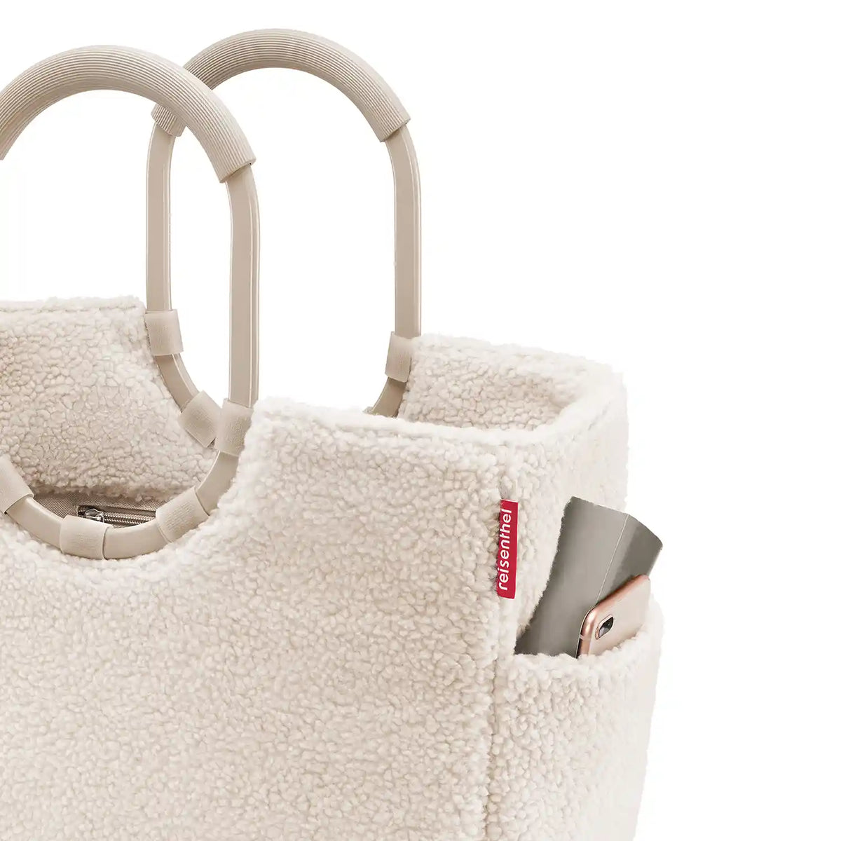 Detailansicht der Außentasche vom Reisenthel Loopshopper L Einkaufsshopper Teddy Sand 46 cm