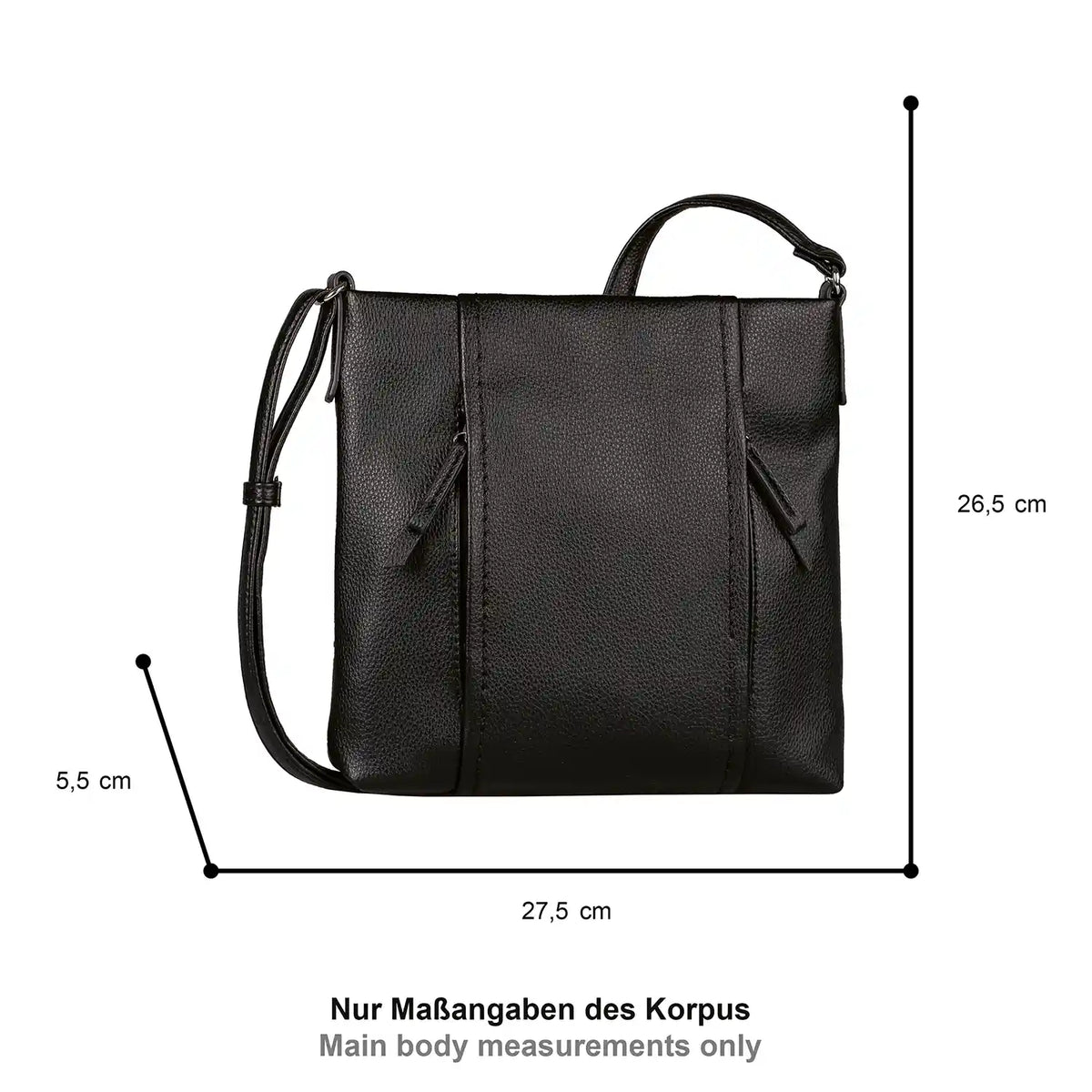 Tom Tailor Beca Cross Bag schwarz - Rückansicht mit Reißverschluss und Tragegurt und Maße