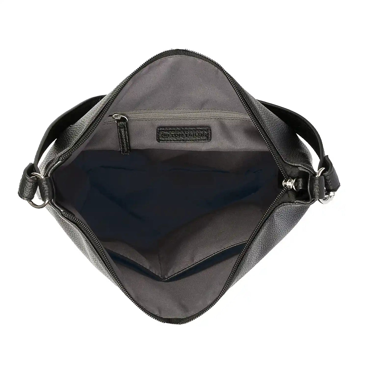 Ansicht von innen er Tom Tailor Olive Hobo Bag M in Black mit Steckgfächern und Reißverschlussfach
