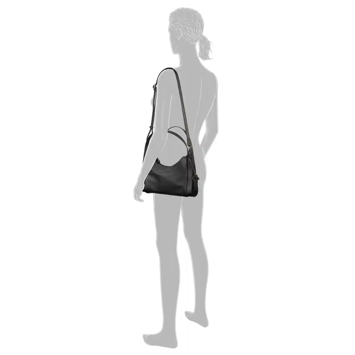 Lifestyle-Aufnahme Tom Tailor Aspen Hobo Bag Schwarz – modische Schultertasche für Arbeit und City