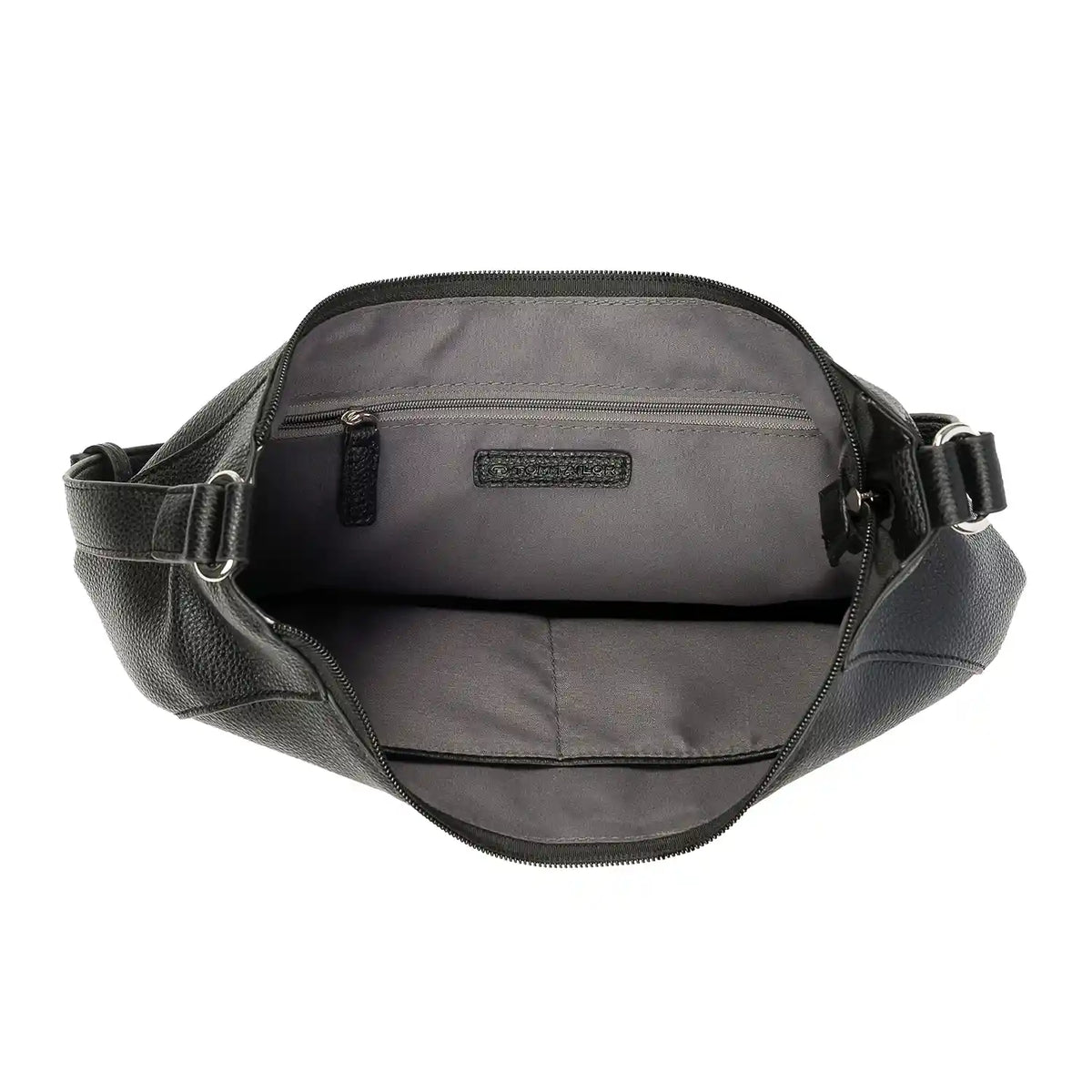 Innenansicht Tom Tailor Dahlia Hobo Bag M 31 cm Schwarz – Hauptfach mit Steckfächern und Reißverschlussfach