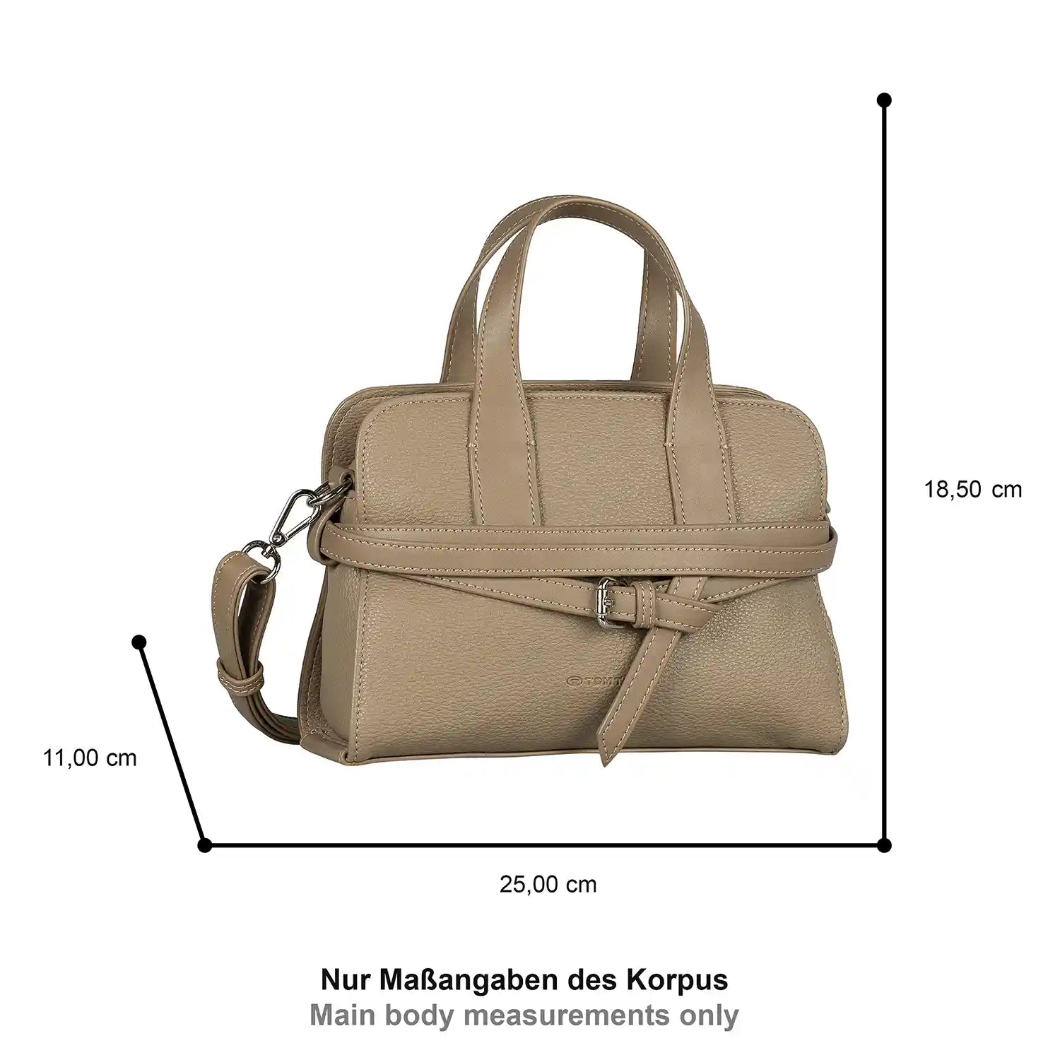 Tom Tailor Freya Zip Shopper S 25 cm – kleine Damen Shopper Tasche Taupe mit Maßangaben