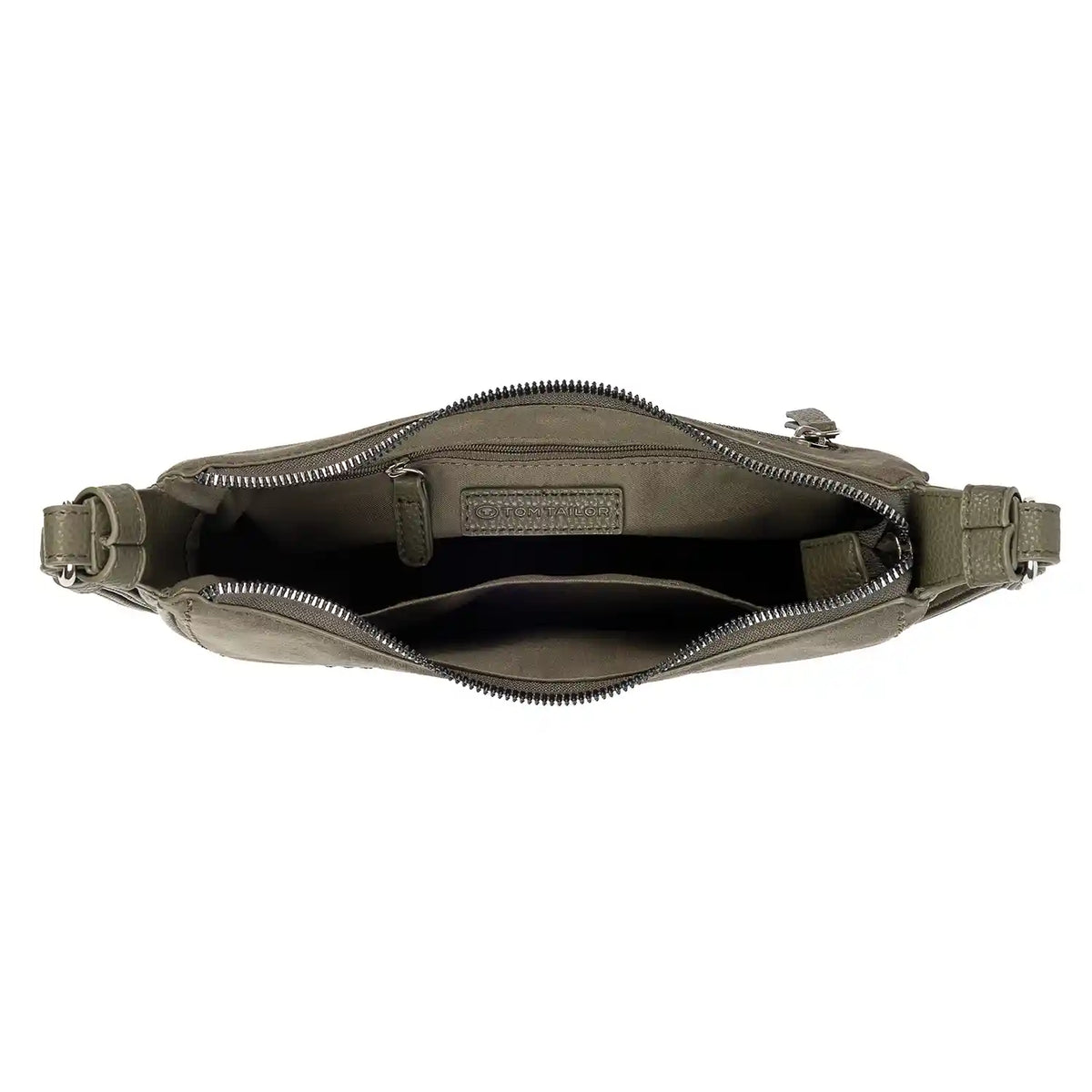 Tom Tailor Lysa Crossbag Innenansicht - Reißverschlussfach und praktisches Handyfach in khaki