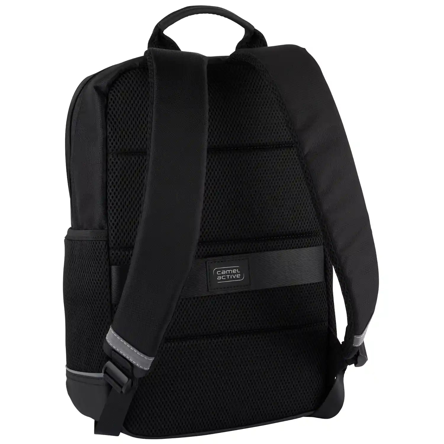 Rückseite des Camel Active Connect Backpack S 39 cm Schwarz mit gepolsterten Schultergurten für bequemes Tragen
