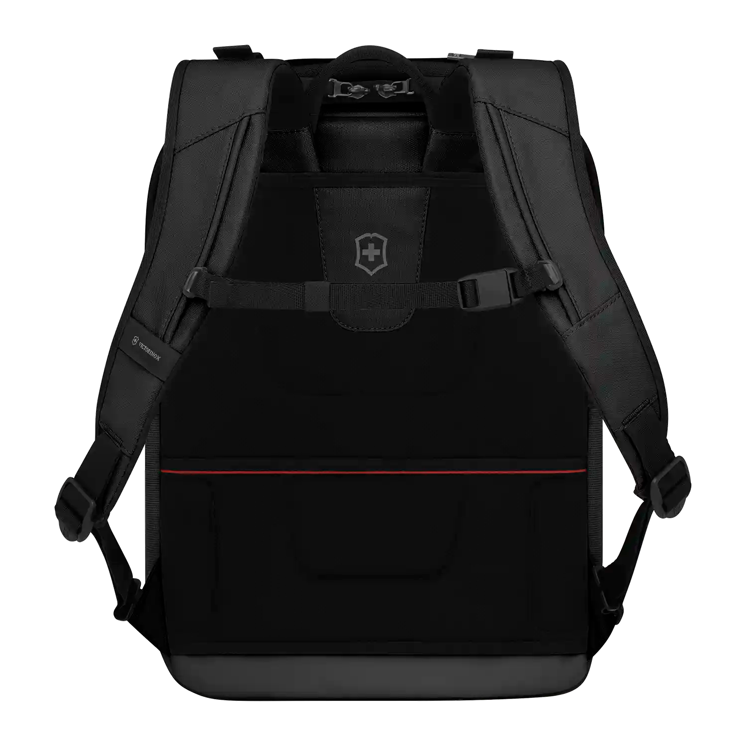 Rückseite des Victorinox Altmont Modern Commuter Backpack in Schwarz mit gepolsterten Schultergurten und Rückenpolsterung