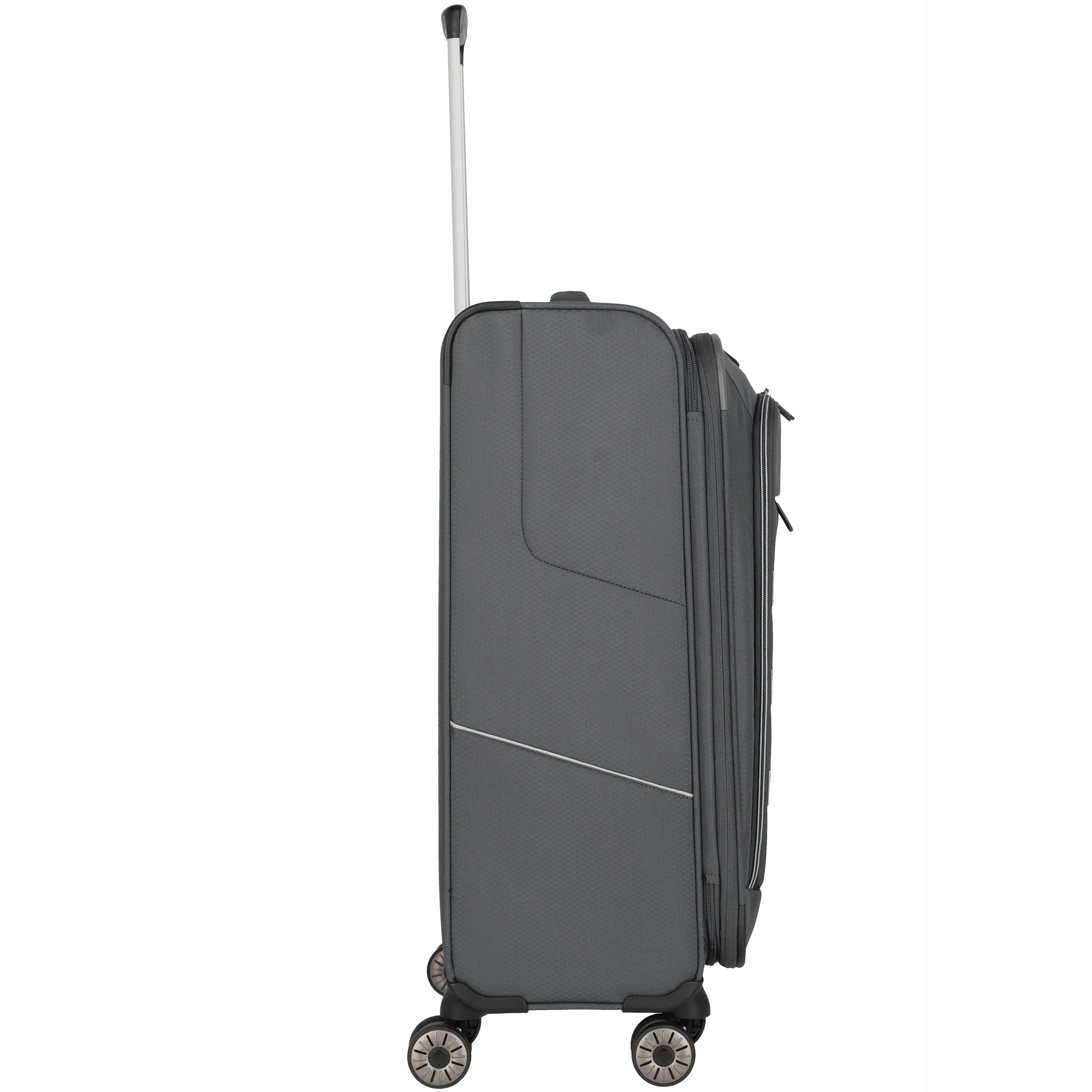 Travelite Skaii 4-Rollen Trolley 67 cm - grau - Seitenansicht mit Vortaschen