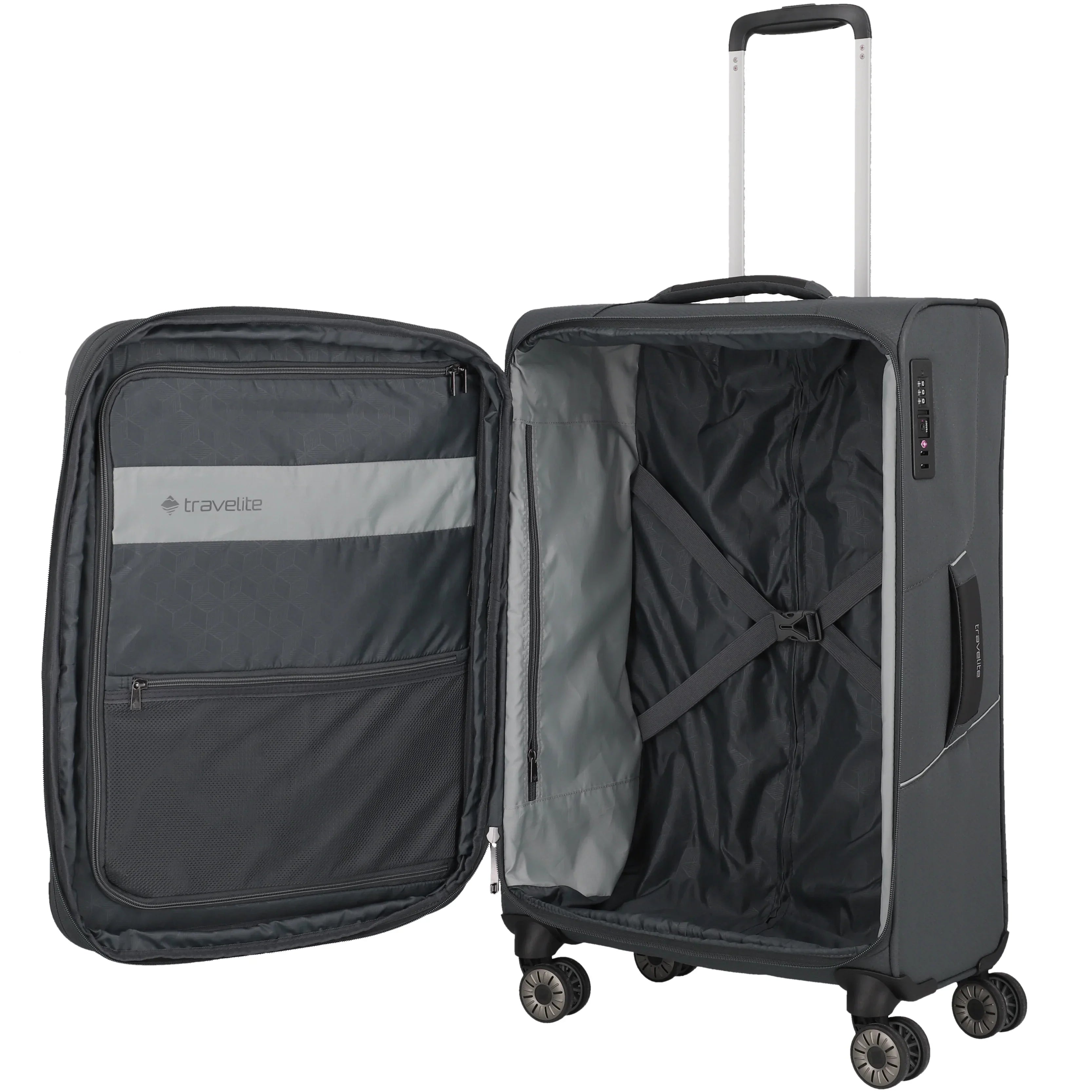 Travelite Skaii 4-Rollen Trolley 67 cm - grau - offen, Hemdenfach, Einteilung 