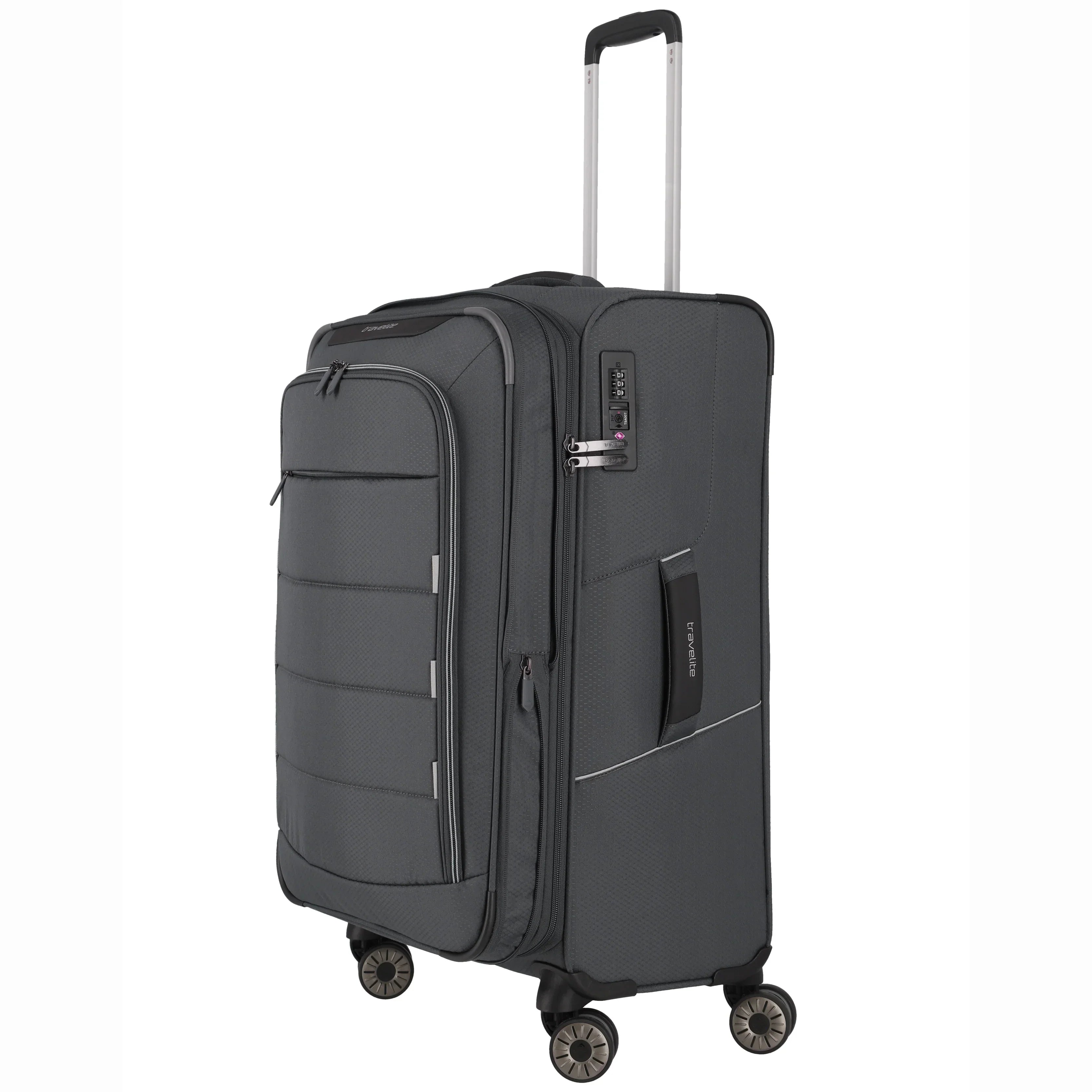 Travelite Skaii 4-Rollen Trolley 67 cm - grau - Seitenansicht, TSA Schloss