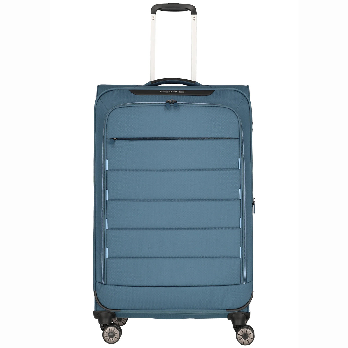 Travelite Skaii 4-Rollen Trolley 78 cm - blau - Vorderansicht mit Vortaschen