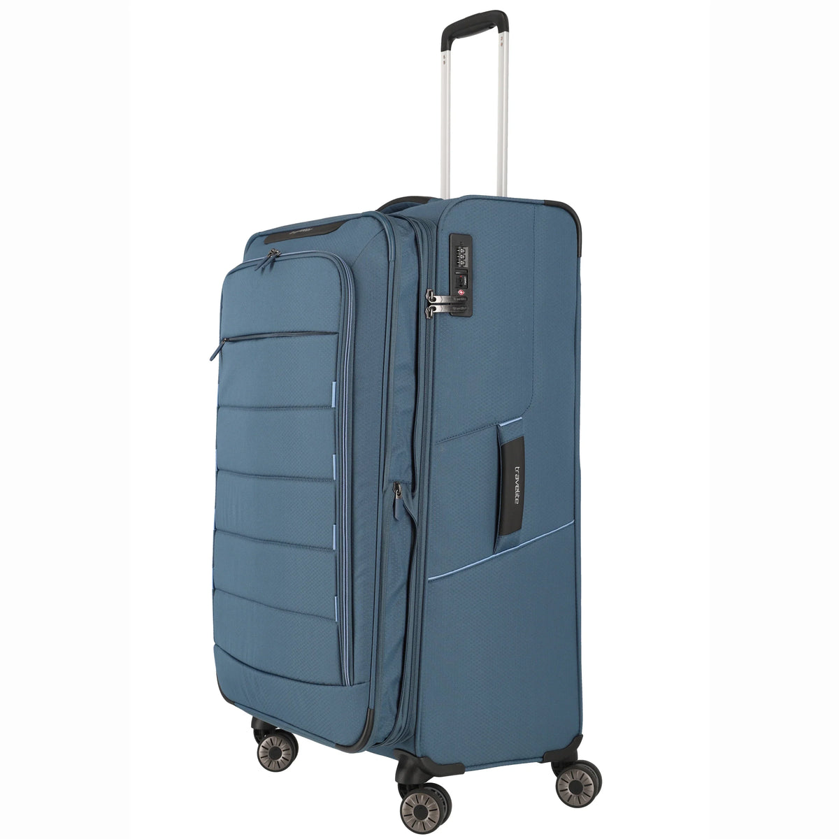 Travelite Skaii 4-Rollen Trolley 78 cm - blau - Seitenansicht mit Vortaschen